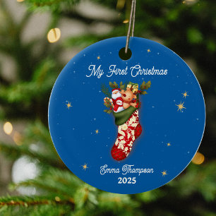Snowman Festive Strumpf Baby's First Christmas Keramik Ornament