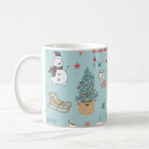 Snowman Fir-Tree Weihnachtswrapping Muster Kaffeetasse