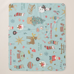 Snowman Fir-Tree Weihnachtswrapping Muster Sherpadecke