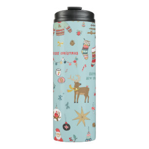 Snowman Fir-Tree Weihnachtswrapping Muster Thermosbecher