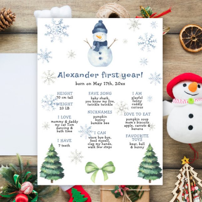 Snowman First Birthday Milestone Geburtstag Poster (Von Creator hochgeladen)