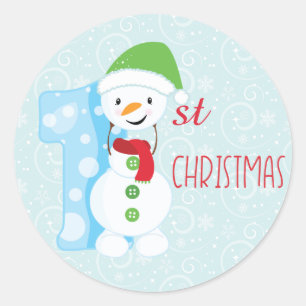 Snowman First Christmas Runder Aufkleber