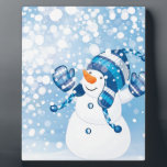 Snowman Fotoplatte<br><div class="desc">Snowman Playing in the Snow with Blue Background</div>