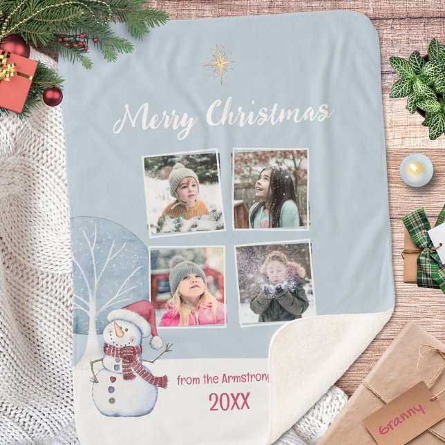 Snowman Four Photo Collage Christmas Sherpadecke (Snowman Four Photo Collage Christmas Sherpa Blanket ©Susanne Sachers - Sunny Mind 🌞)