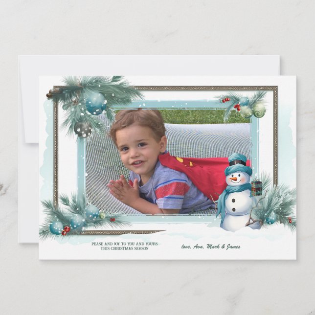 Snowman Frame Flat Holiday Card Feiertagskarte (Vorderseite)