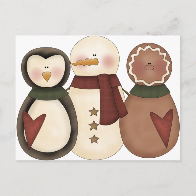 Snowman-Freunde-Lebkuchenmann, Pinguin Postkarte (Vorderseite)