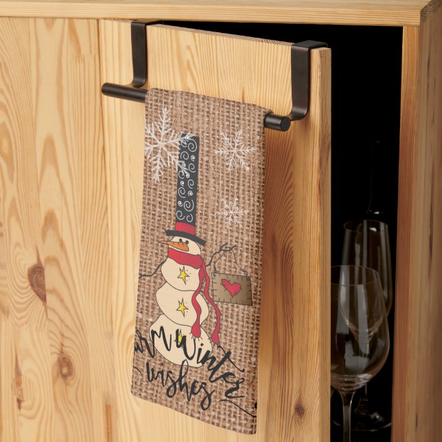 Snowman Frohe Weihnachten mit Kariert und Burlap Geschirrtuch (Drittel gefaltet)