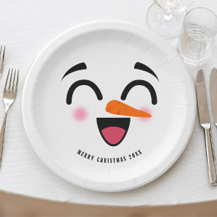 Snowman Frohe Weihnachten Niedlich lächelnd Gesich Pappteller