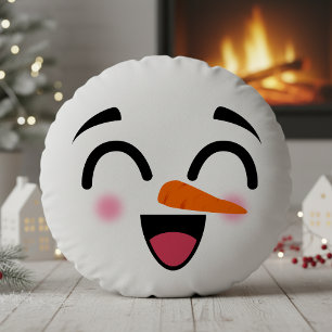 Snowman Frohe Weihnachten Niedlich lächelnd Gesich Rundes Kissen