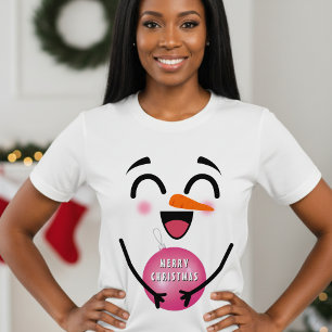 Snowman Frohe Weihnachten Niedlich lächelnd Gesich T-Shirt