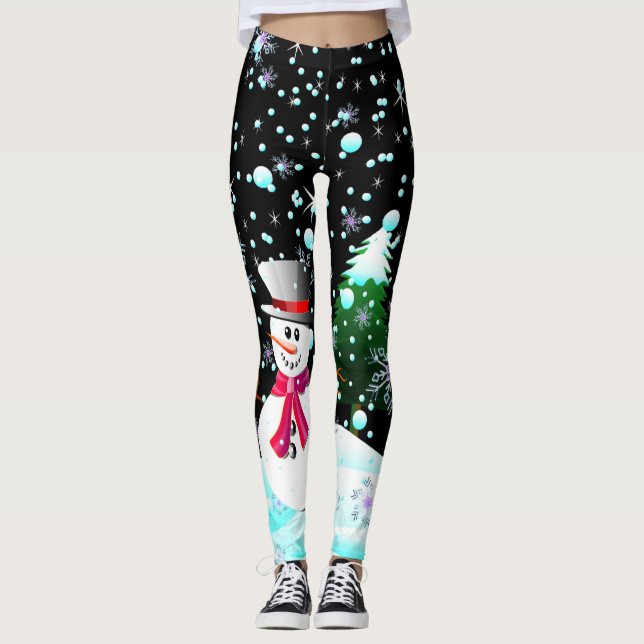 Snowman "frohe Weihnachten" personalisiert Leggings (Vorderseite)