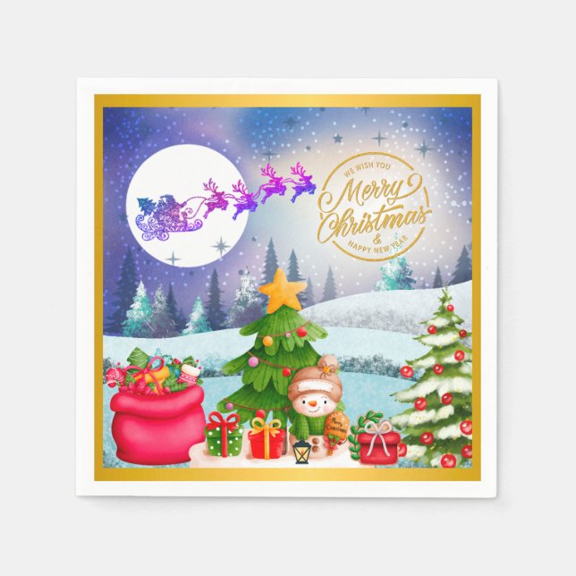 Snowman Frohe Weihnachtsbaumgeschenke & Glückliche Serviette (Vorderseite)