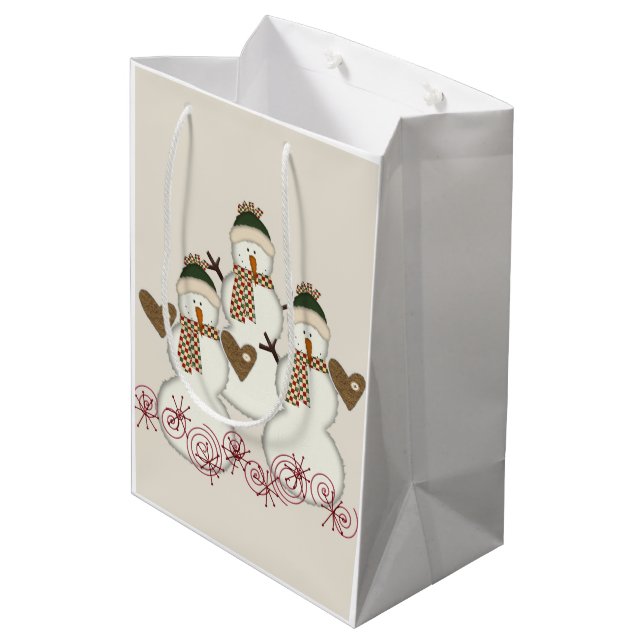 Snowman Frohe Weihnachtsgeschenktaschen Mittlere Geschenktüte (Rückseite Schrägansicht)