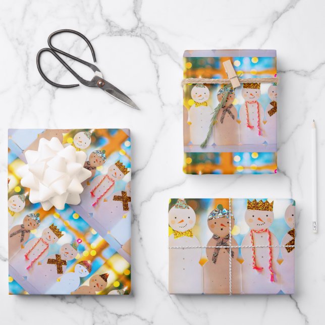 Snowman Fun Elegante Weihnachten Geschenkpapier Set (Vorderseite)