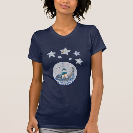 Snowman, funkelnd blaue Sterne, Gold ist in der T-Shirt