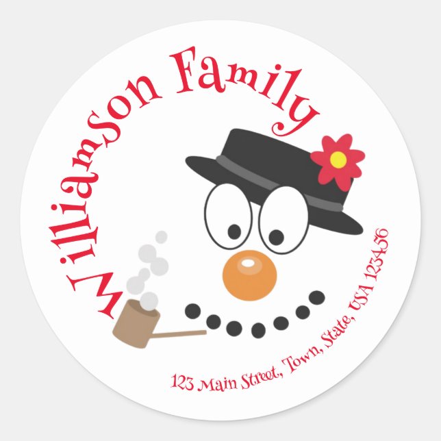 Snowman Funny Face Niedliche Weihnachtsansprache Runder Aufkleber (Vorderseite)