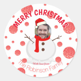 Snowman Funny Foto Face Red White Personalisiert Runder Aufkleber