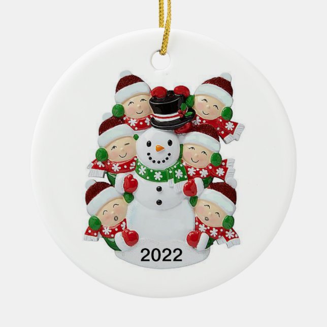 Snowman für 6 Personen - individualisierbarer Orna Keramik Ornament (Vorne)