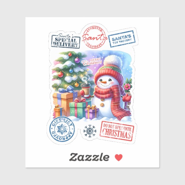 Snowman Gift Christmas Sticker (Feuille)