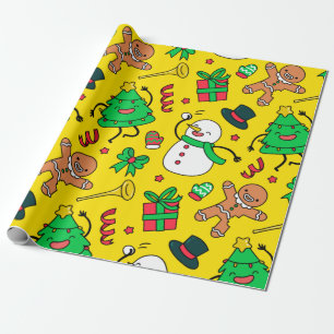 Snowman Gingerbread Man Christmas Trees Geschenkpapier