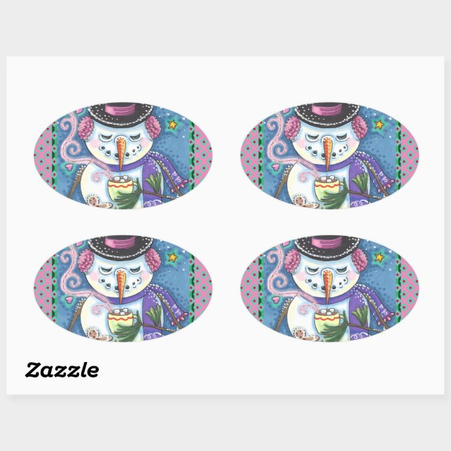 SNOWMAN, GINGERBREAD MAN & TASSE DES HOT-SCHOKOLAD OVALER AUFKLEBER (Blatt)