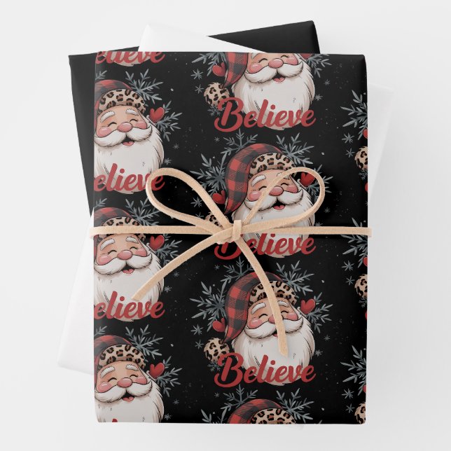 Snowman glaubt Santa Red Kariert Hat Weihnachten Geschenkpapier Set (Beispiel)