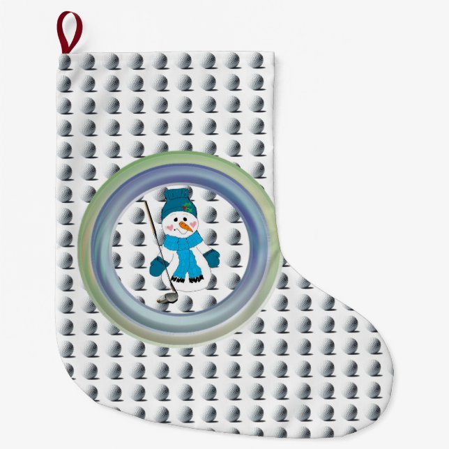 Snowman Golfer Jahreszeit Swing Großer Weihnachtsstrumpf (Vorderseite)