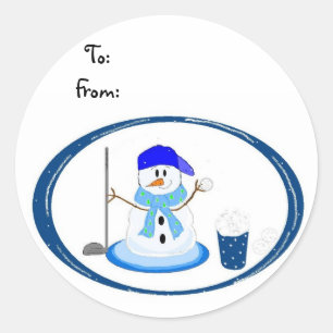 Snowman Golfer Runder Aufkleber