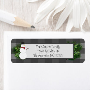 Snowman Gray Buffalo Kariert Address Labels