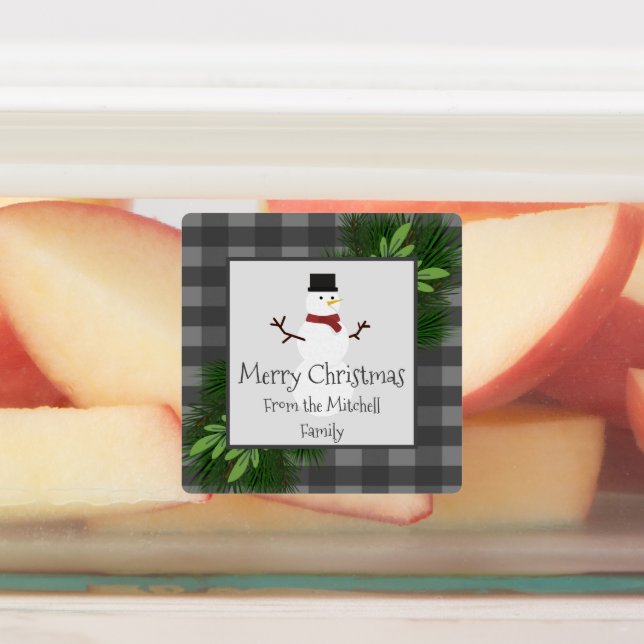 Snowman Gray Buffalo Kariert Baking Labels Etiketten (Befestigt)