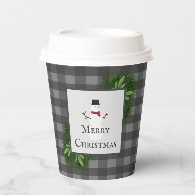 Snowman Gray Buffalo Kariert Paper Cup Pappbecher (Vorderseite)
