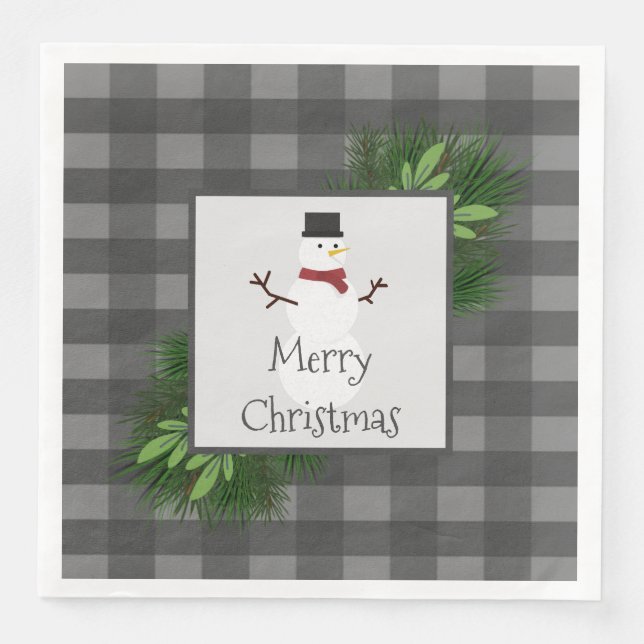 Snowman Gray Buffalo Kariert Paper Napkin Serviette (Vorderseite)
