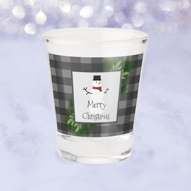 Snowman Gray Buffalo Kariert Shotglas Schnapsglas (Gray Snowman Buffalo Plaid Shot Glass)