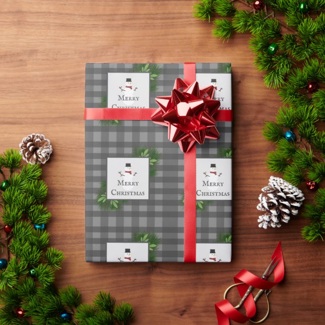Snowman Gray Buffalo Kariert Wrapping Paper Geschenkpapier (Feiertagsgeschenk)