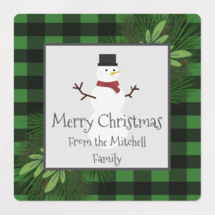 Snowman Green Buffalo Kariert Baking Labels Etiketten