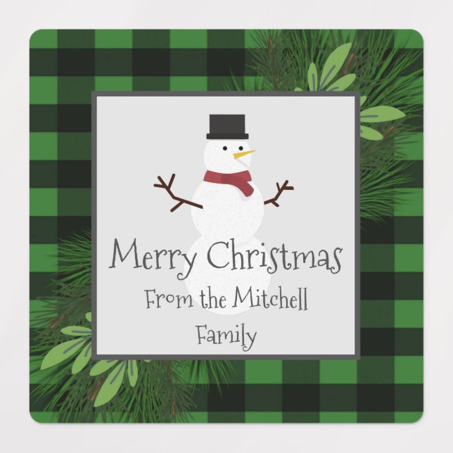 Snowman Green Buffalo Kariert Baking Labels Etiketten (Design 1)
