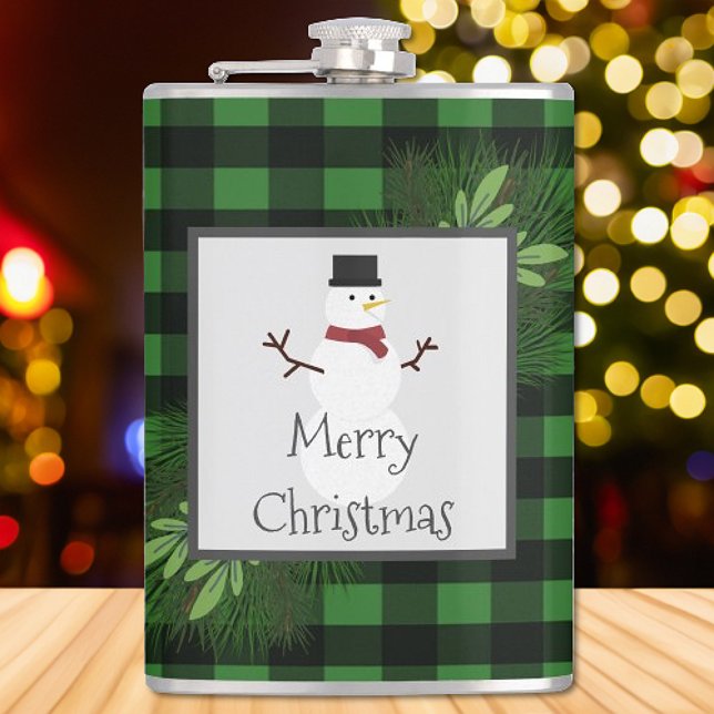 Snowman Green Buffalo Kariert Flask Flachmann (Green Snowman Buffalo Plaid Flask)