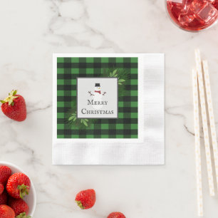 Snowman Green Buffalo Kariert Paper Napkin Serviette
