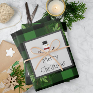 Snowman Green Buffalo Kariert Wrapping Paper Geschenkpapier Set