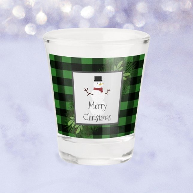 Snowman Green Buffalo Plaid verre (Green Snowman Buffalo Plaid Shot Glass)