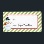 Snowman green stripes custom to from gift tag<br><div class="desc">Delight your friends and family with these custom holiday gift tags. Personalized it with the giver's name, or leave blank to hand write it in later. Use these stickers for gift bags, boxes, party favors, candy bags, mint tins, jam jars and more! Add your personal touch, make any package looks...</div>