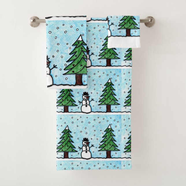 Snowman Greetings Badhandtuch Set (Insitu)