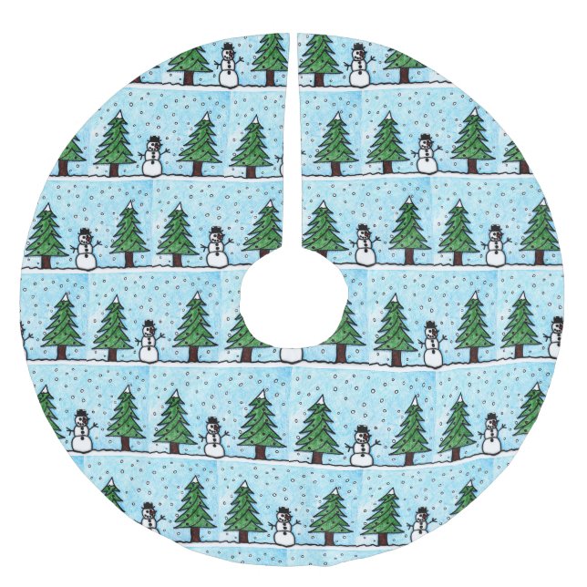 Snowman Greetings Polyester Weihnachtsbaumdecke (Vorderseite)