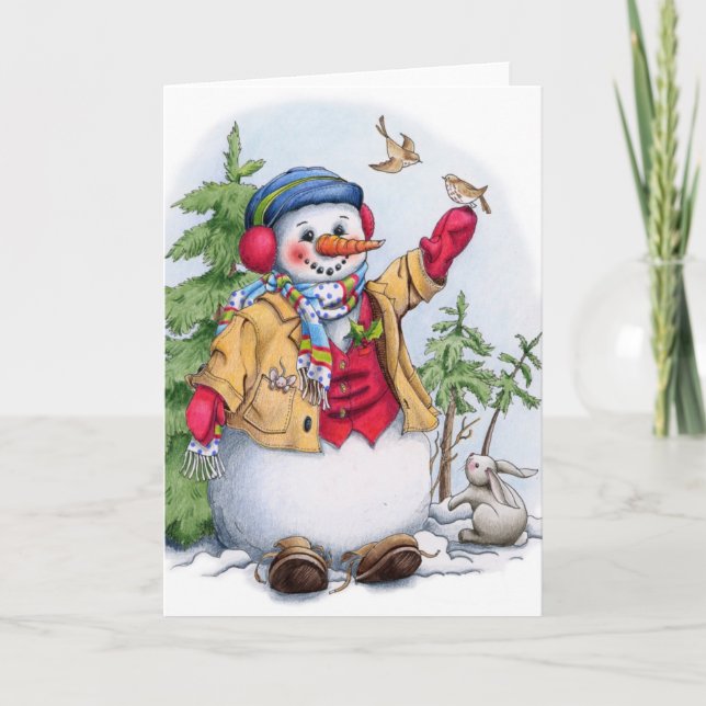 Snowman - Grußkarte Feiertagskarte (Vorderseite)