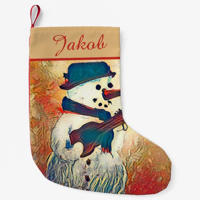 Snowman Guitar Personalisiert Kleiner Weihnachtsstrumpf (Vorderseite)