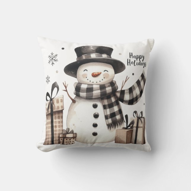 Snowman Happy Holidays Kissen (Vorderseite)