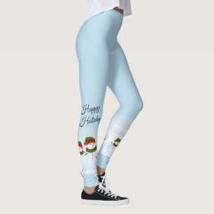 Snowman Happy Holidays Leggings Bleus