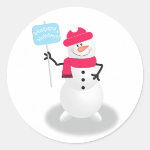 Snowman Happy Holidays Runder Aufkleber