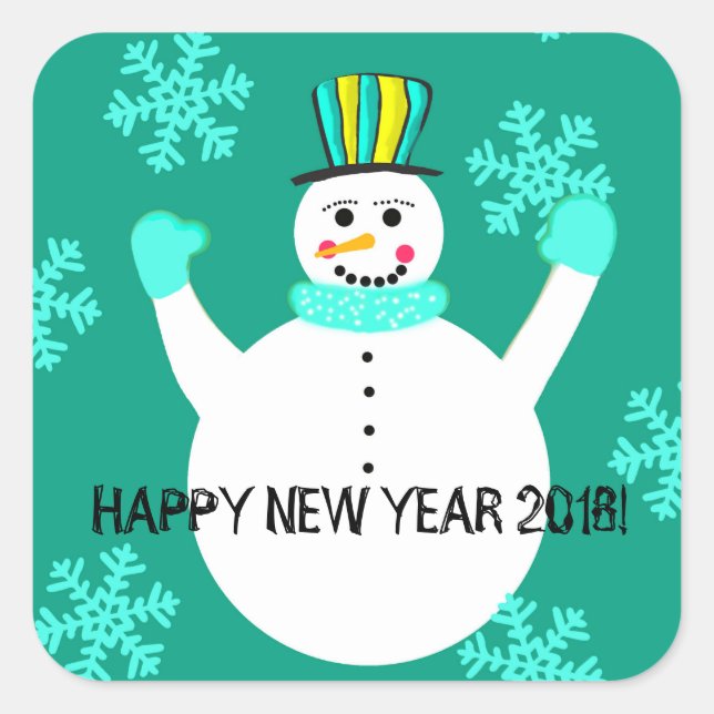 Snowman Happy New Year Square Stickers (Vorderseite)