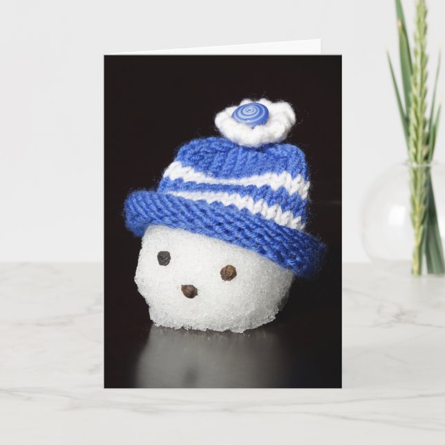Snowman Head in Blue Hat Feiertagskarte (Vorderseite)